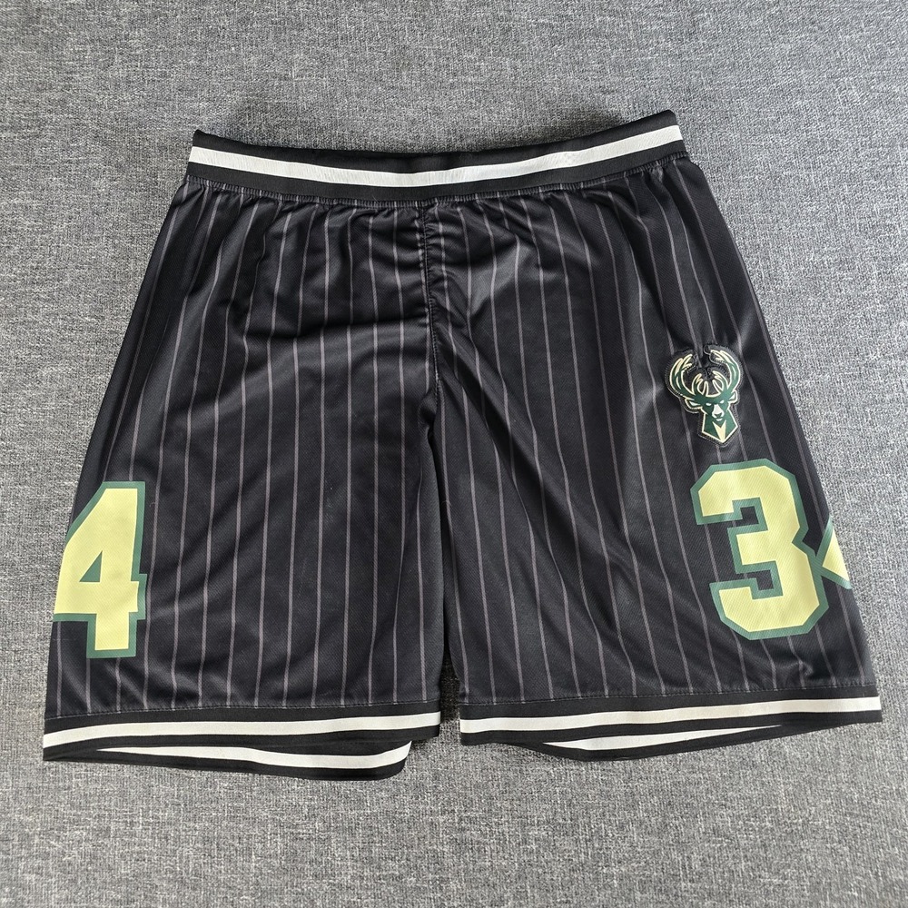 NBA Milwaukee Bucks #34 Giannis Antetekounmpo Shorts Mens Size 2XL Pinstriped